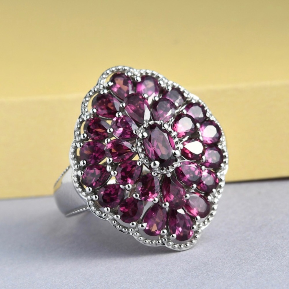 🌹Exquisite🌹 Red Garnet Cocktail Ring In Sterling Silver Size 5 - Picture 3 of 11